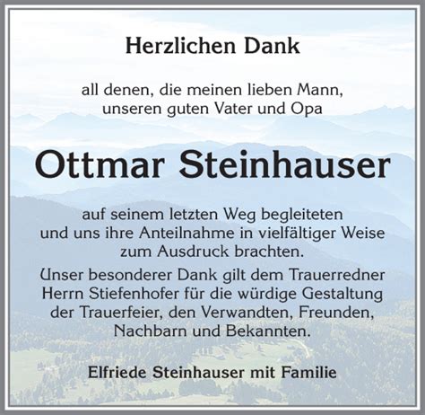 Traueranzeigen von Ottmar Steinhauser Allgäuer Zeitung