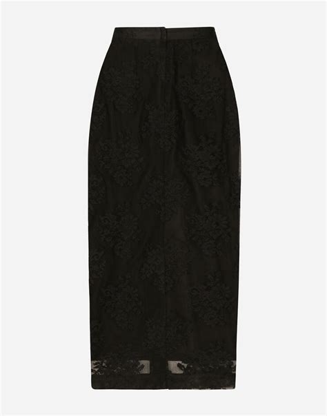 Lace Pencil Skirt With Slit In Black For Women Dolceandgabbana® Us