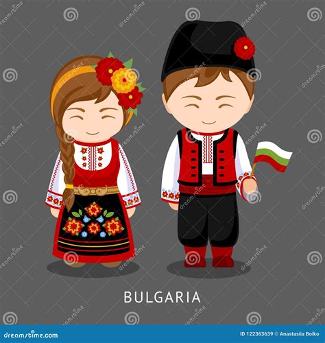 Bulgarians in National Dress with a Flag. Stock Vector - Illustration ...