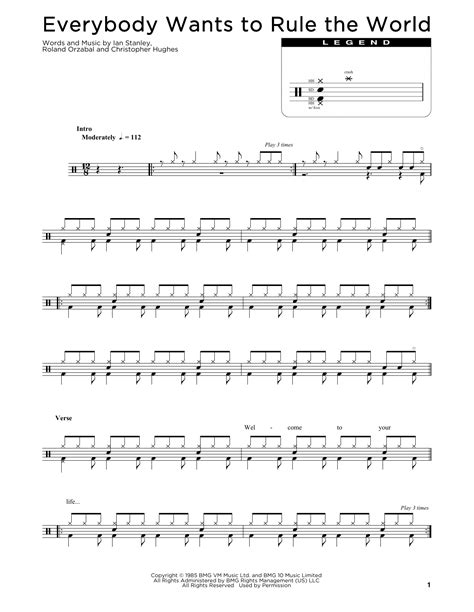 Everybody Wants To Rule The World By Tears For Fears Sheet Music For