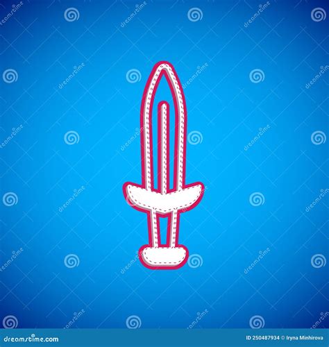 White Medieval Sword Icon Isolated On Blue Background Medieval Weapon