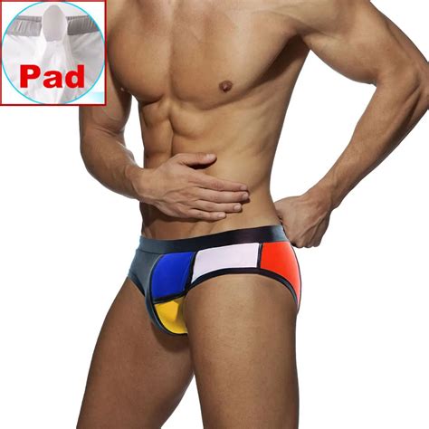 Swimwear Men Brief With Pad Low Waist Sexy Contour Pouch Bikini