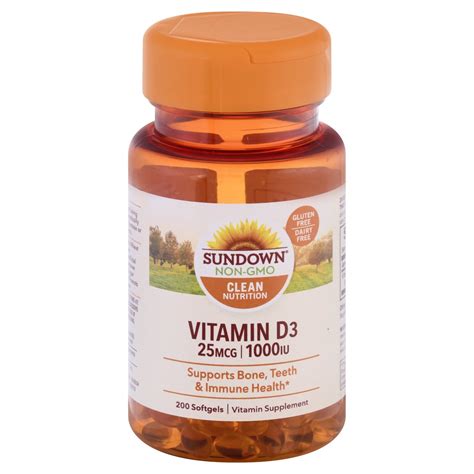 Sundown Naturals Vitamin D3 25 Mcg 1000 Iu Softgels Shop Vitamins A Z At H E B