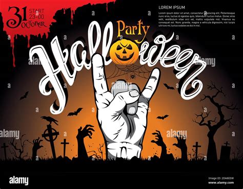 Halloween Party Posters With Event Elements Zombie Hand Pumpkin Bat