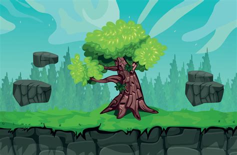 Landscape Big Tree Game Background Cartoon Vector Game Design Nature Asset 11084661 Vector Art