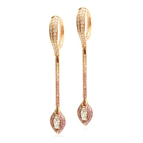 Diamond And Pink Sapphire Drop Earrings In 18ct Gold Irish America