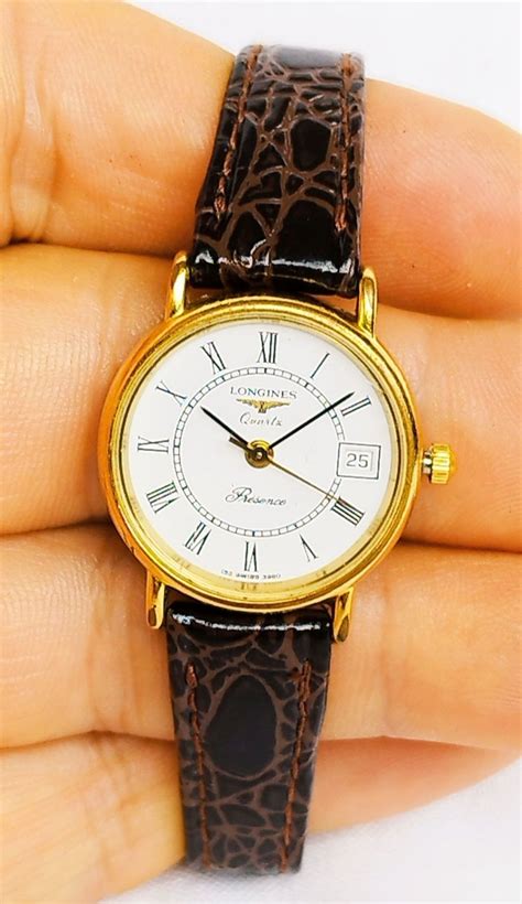 ceas dama longines presence quartz  cu  bijuterii placat aur