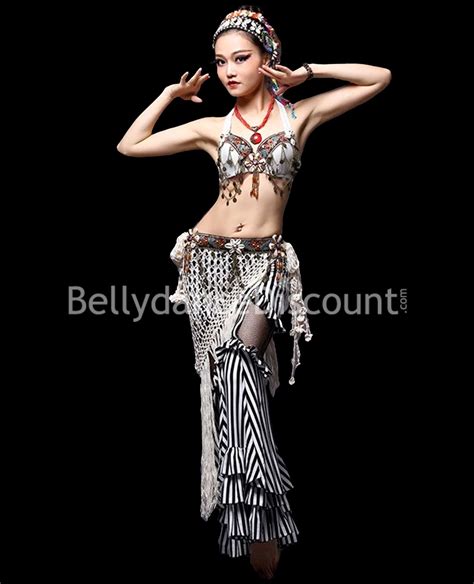 Traje De Danza Del Vientre Tribal Blanco Y Negro