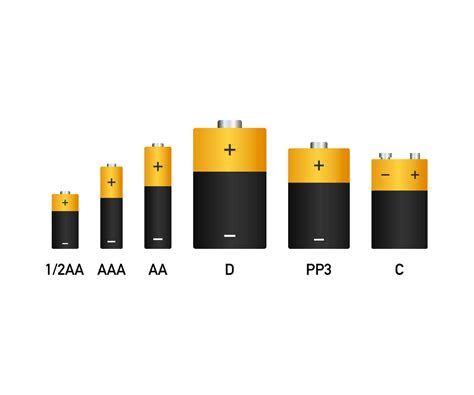 Alkaline Batteries Realistic Style Set Of Different Size Vector Stock