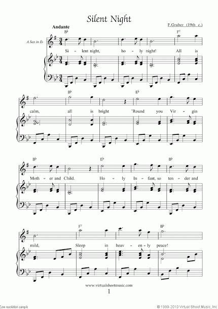 Alto Sax Christmas Sheet Music Silent Night Sheet Music Trombone