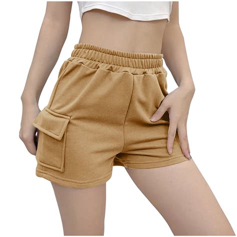 Ugoldhm Women Shorts Vintage Elastic Waist Wide Leg Shorts With Cargo Shorts White Athletic