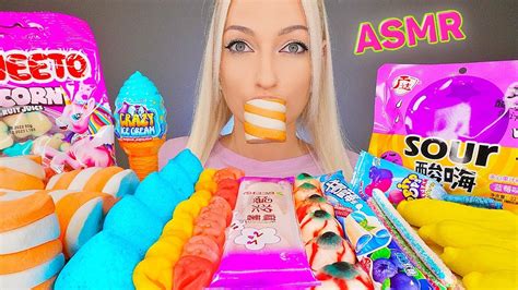 Asmr Eating Rainbow Food Lollipop Candy Marshmallow Mochi 무지개 Dessert Mukbang 먹방 4k