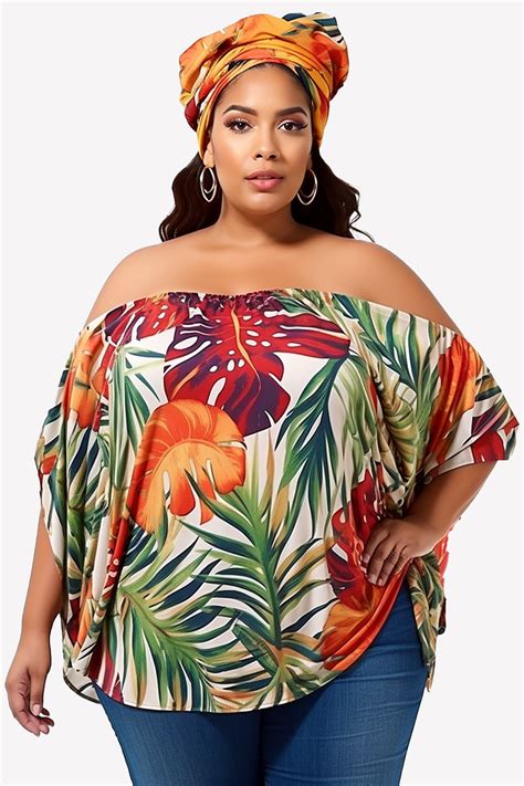 Xpluswear Design Plus Size Vacation Multicolor Tropical Print Off The