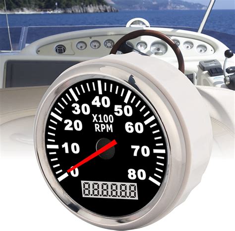 Qiilu Tachometer RPM Gauge 85mm Boat Tachometer Gauge 0 8000RPM