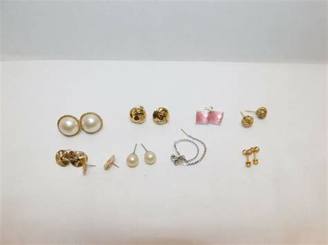9 Pair Vintage Unmarked Costume Jewelry Earrings Gem
