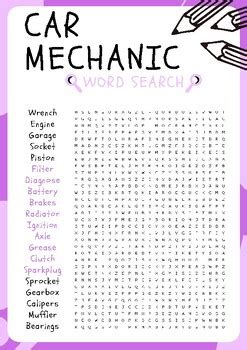 Car Mechanic No Prep Word Search Puzzle Worksheet Activity Morning Work