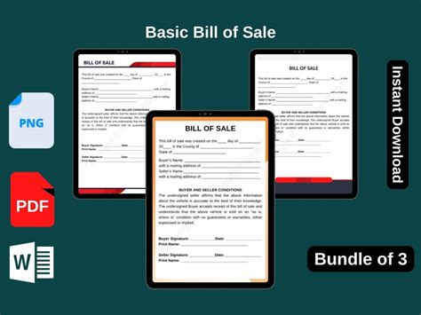 Basic Bill Of Sale Blank Printable Form Template In Pdf And Word Etsy