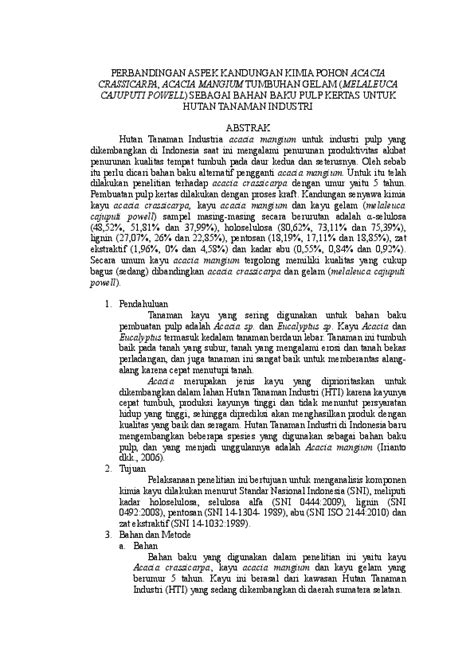 Doc Perbandingan Potensi Pohon Acacia Crassicarpa Sebagai Bahan Baku Pulp Kertas Untuk Hutan