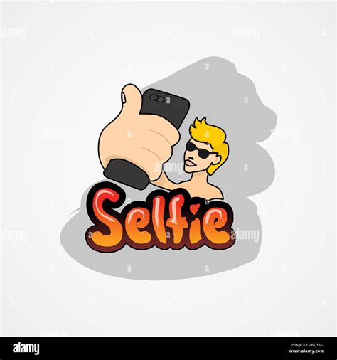 Young Man Taking Selfie With Smartphone Simple Flat Style Vector