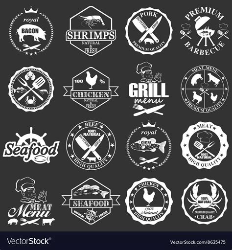 Set Seafood Labels And Butcher Shop Labels Vector Image