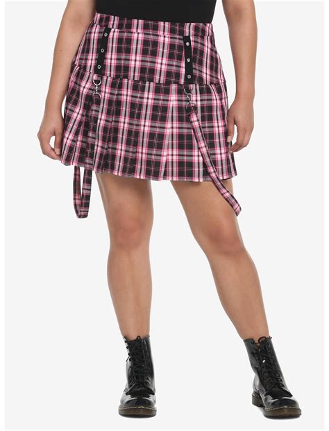 Black And Pink Plaid Pleated Suspender Skirt Plus Size Hot Topic