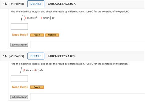 Solved ∫8secθ2−5sinθdθ 1 Points Larcalcet7