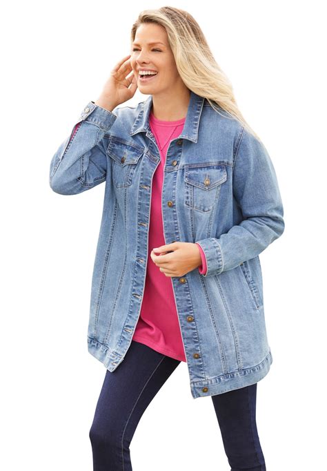 Woman Within Woman Within Women S Plus Size Long Stretch Denim Jacket 34 W Light Stonewash