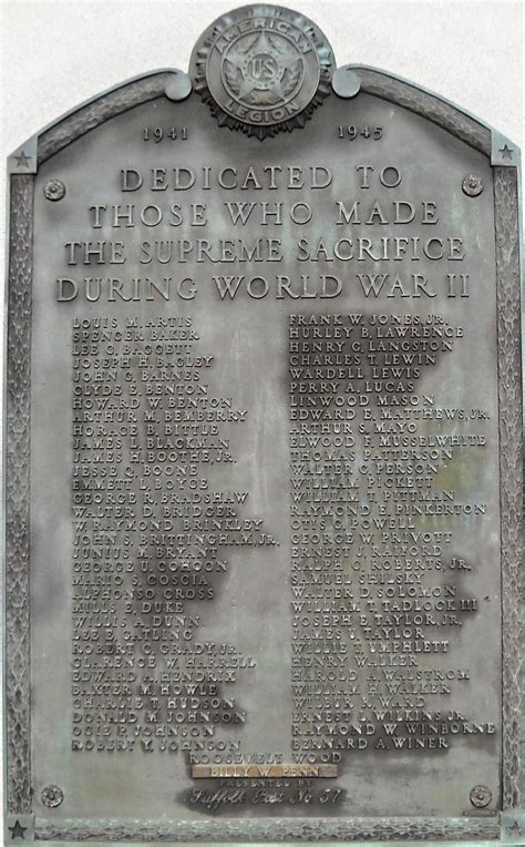 Photo World War Ii Memorial Plaque