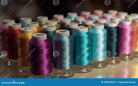 Multi Colored Spools Of Thread Arranged In A Vibrant Rainbow Pattern