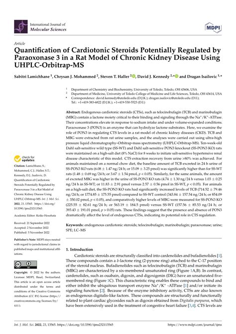 Pdf Quantification Of Cardiotonic Steroids Potentially Regulated By
