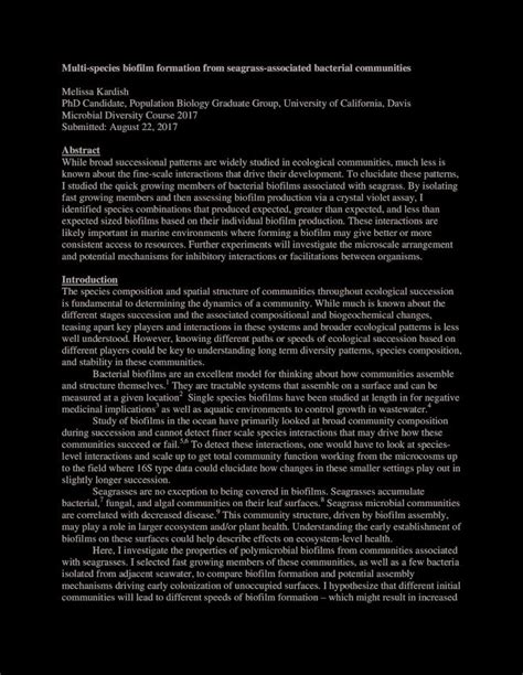 Pdf Multi Species Biofilm Formation From Seagrass Associated