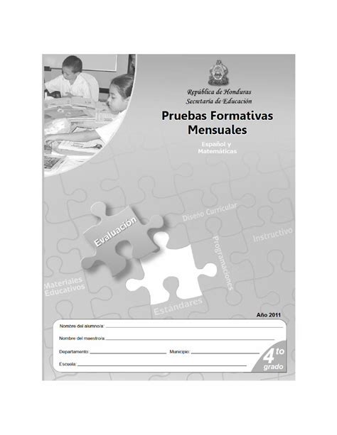 Pdf Pruebas Formativas Mensuales Espa Ol Y Matem Ticas Cuarto Grado