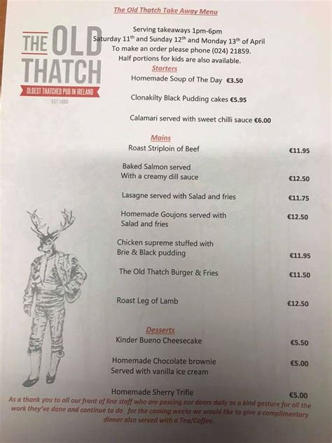 Menu At The Old Thatch Bar And Restaurant Killeagh