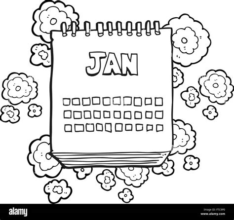 Freehand Drawn Black And White Cartoon Calendar Showing Month Of