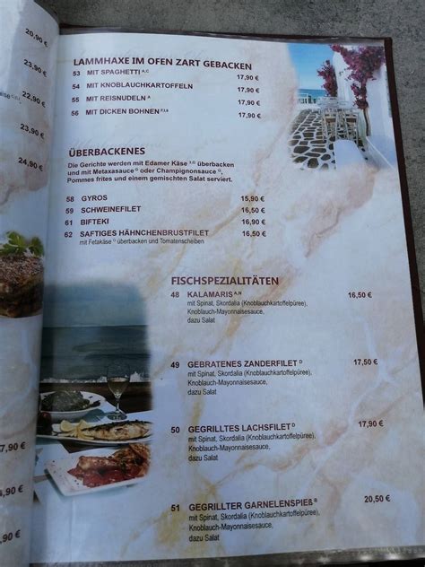 Speisekarte Von Dionysos Griechisches Restaurant Gr Nheide Mark