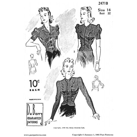 1940s Womens Blouse Set Sewing Pattern Bust 32 B32 Du Barry