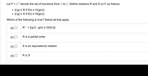 Solved Let F Rn Denote The Set Of Functions From N To R