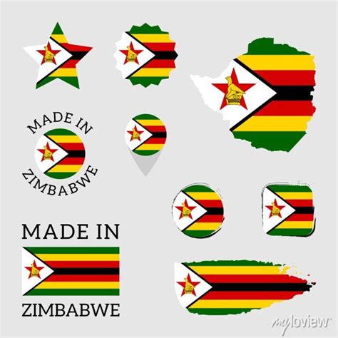 Set Of Flags Of Zimbabwe Vector Illustration • Wall Stickers Print Souvenir Sticker