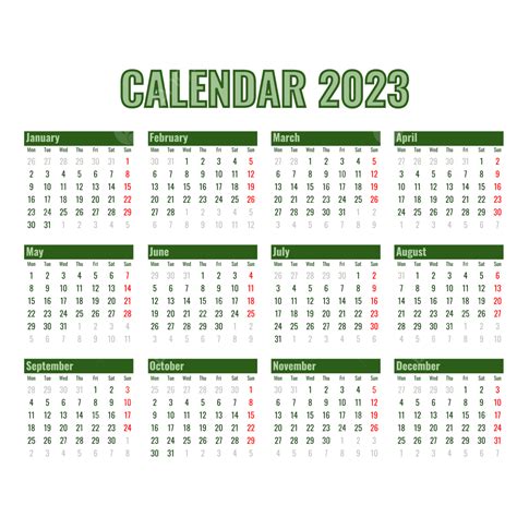 Simple Calendar 2023 Green White Table Kalender Sederhana Calendar