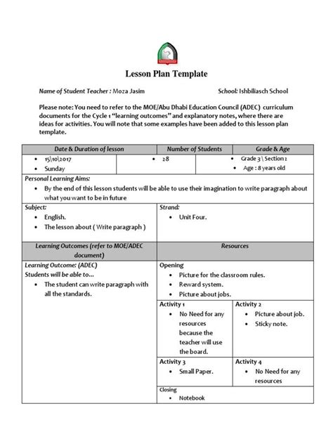 20 Simple Lesson Plan Template Artofit