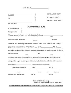 Texas Eviction Appeal Bond Fill Online Printable Fillable Blank