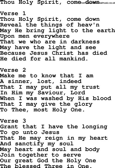 Hymns About The Trinity Title Thou Holy Spirit Come Down Lyrics