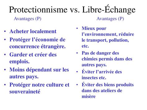 PPT Avantages et In convénients du Protectionnisme et du Libre