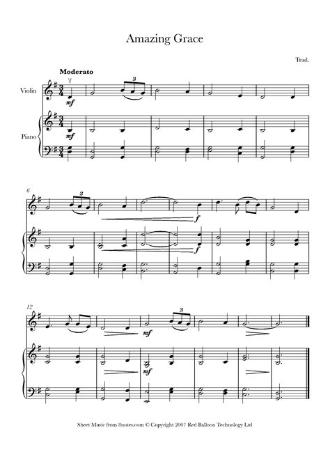 Amazing Grace Sheet Music For Violin Notes