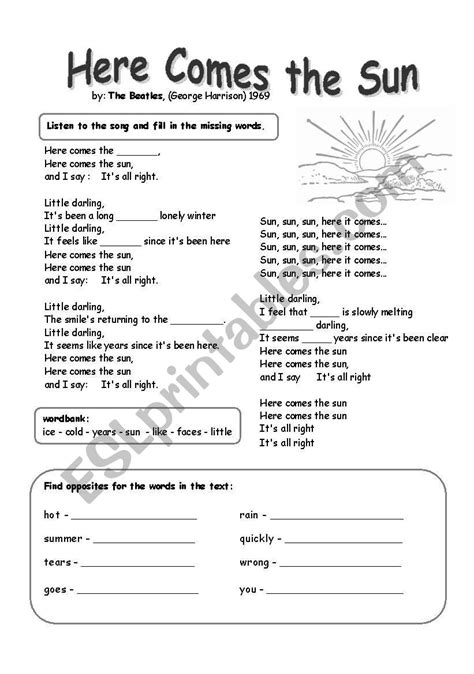 Here comes the sun - Beatles - ESL worksheet by MarionG