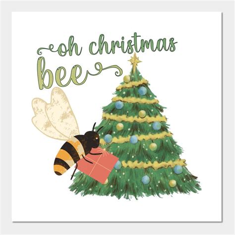 Oh Christmas Bee Festive Xmas Tree Wall Art Print