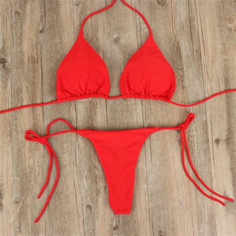 Women Bikini Sets Adjustable Lace Up Push Up Swimwear Sexy Plain Two Pieces Bandage Swimsuit