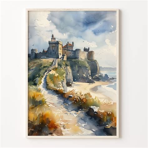 Bamburgh Castle Watercolor Travel Painting Wall Art Bamburgh Castle