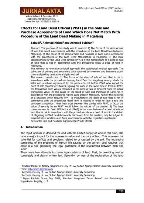 Pdf Effects For Land Deed Official Ppat In The Sale And Purchase