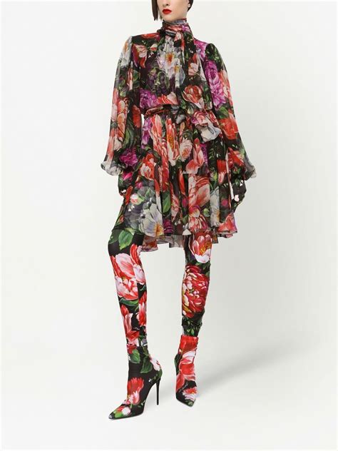 Dolce And Gabbana Floral Print Silk Chiffon Dress Farfetch